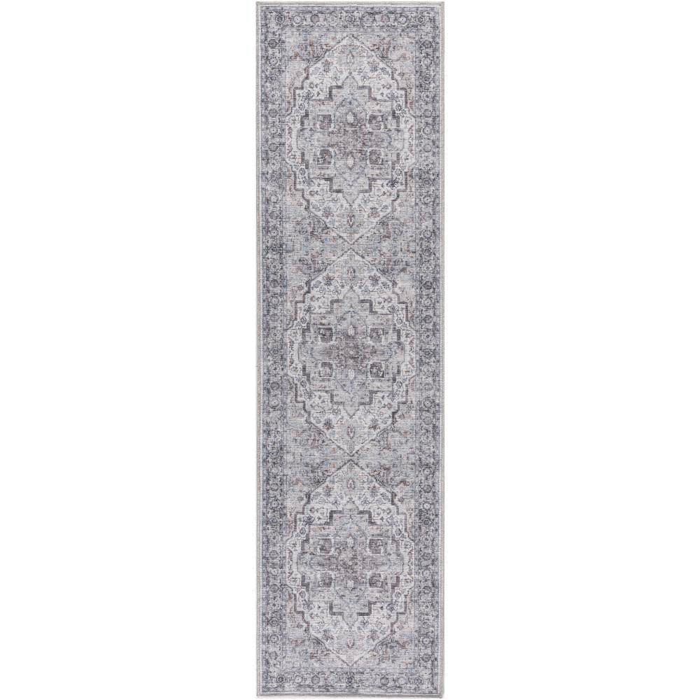 Machine Washable Series 1 Ivory Beige 2 ft. x 6 ft. Distressed Traditional 