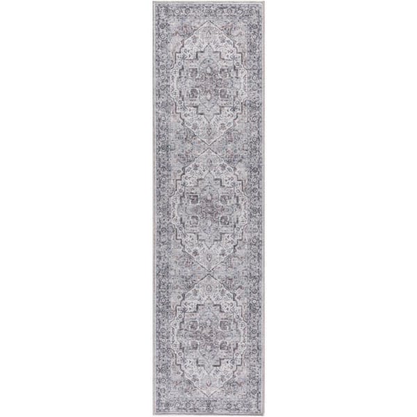 Unbranded Machine Washable Series 1 Ivory Beige 2 ft. x 6 ft. Distressed Traditional Runner Area Rug