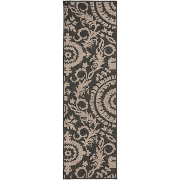 Livabliss Big Pine Black 2 ft. x 12 ft. Indoor/Outdoor Patio Runner Rug