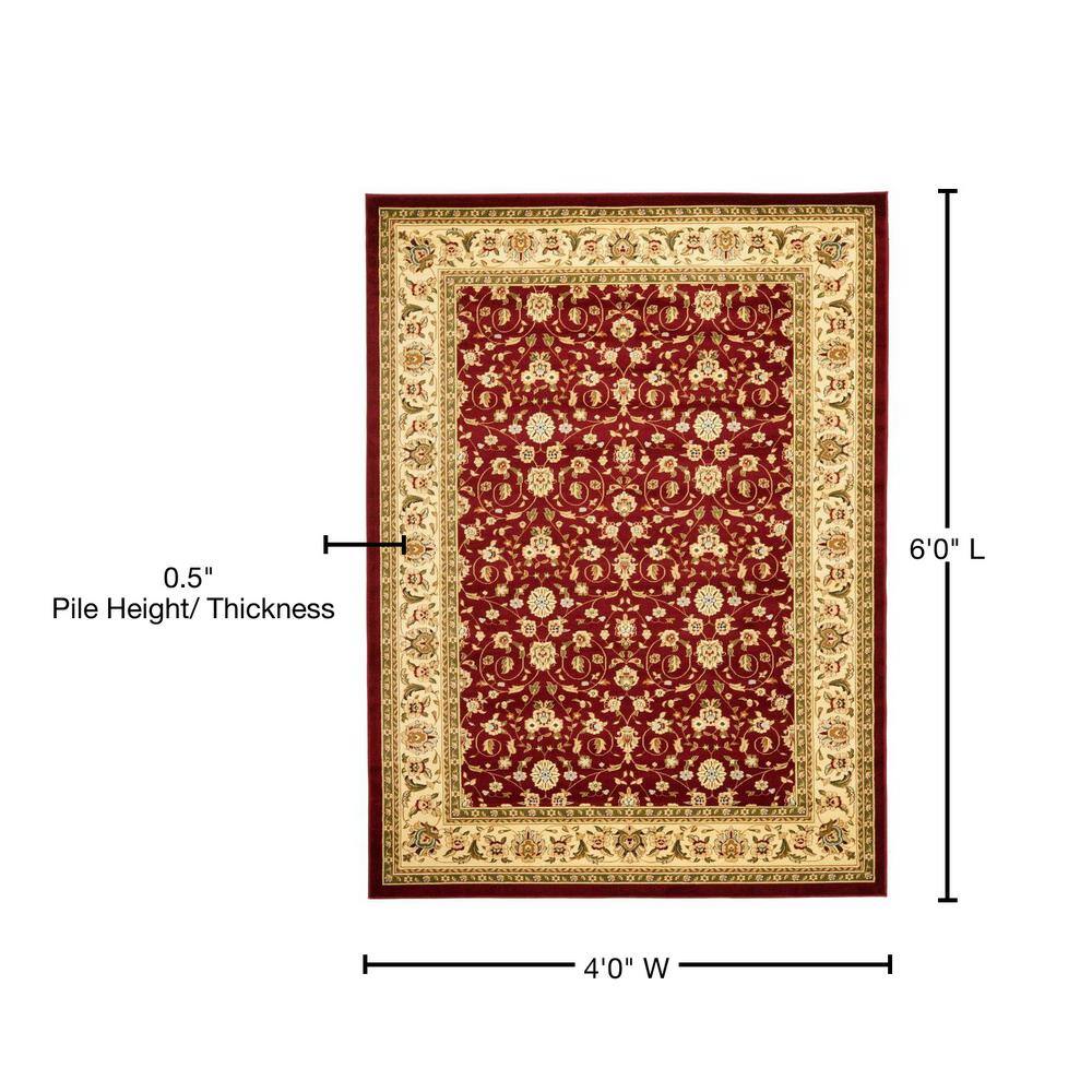 Red and Ivory Floral Motif 4' x 6' Synthetic Area Rug