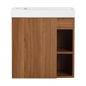 20 in. W x 10 in. D x 21 in. H Single Sink Wall Mounted Bath Vanity in Walnut with White Cultured Marble Top