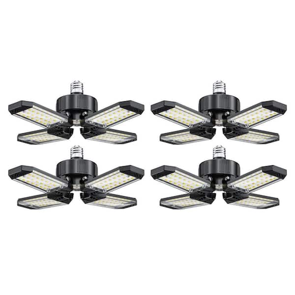 12 in. 60-Watt Black Adjustable 4-Leaf Deformable LED Garage Light, 6500K Daylight White Flush Mount for Workshop，4-Pack