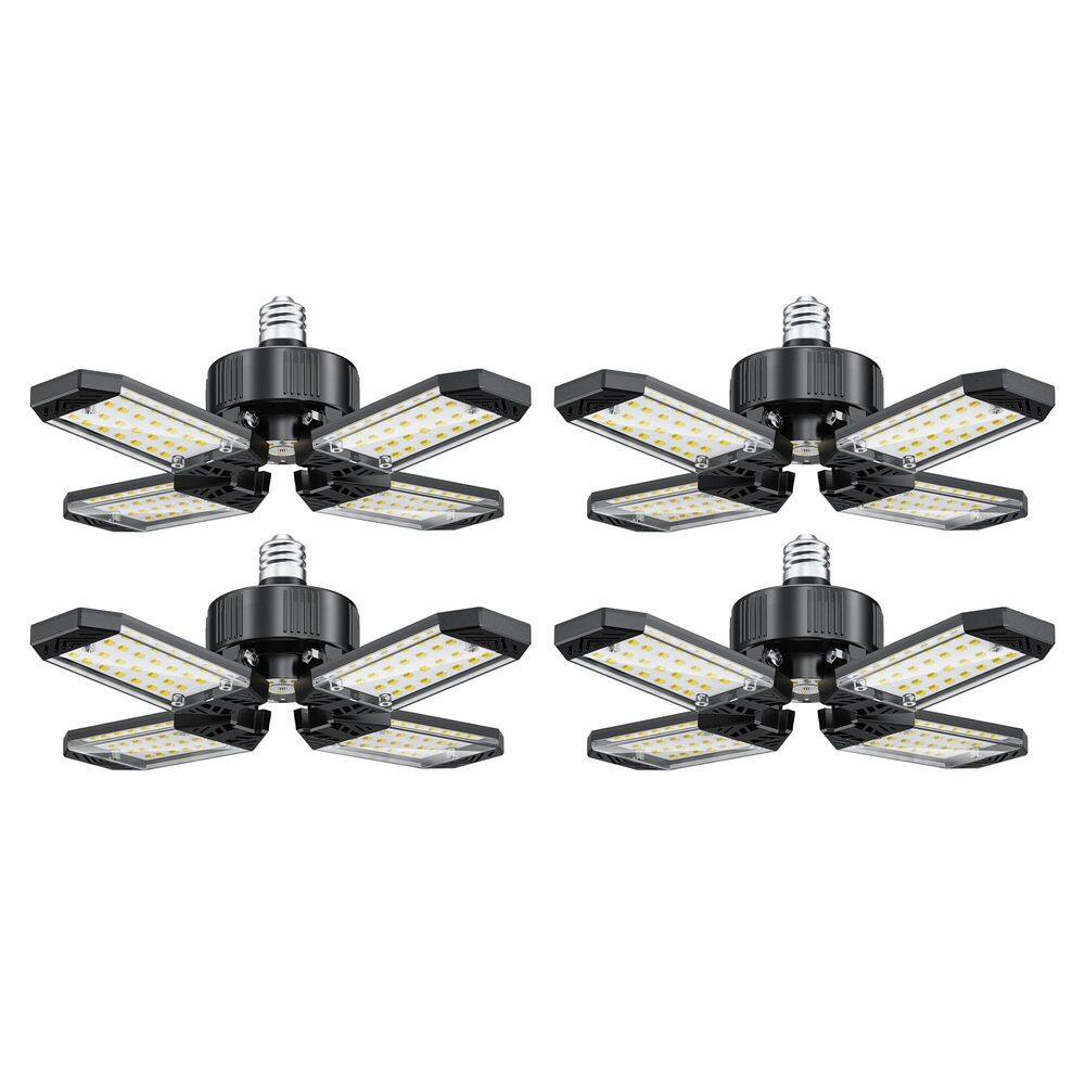12 in.60-Watt Black Deformable LED Adjustable Garage Light Semi-Flush Mount Lighting, 4-Leaf 6500K Daylight White,4-Pack price history on PriceWatchPro