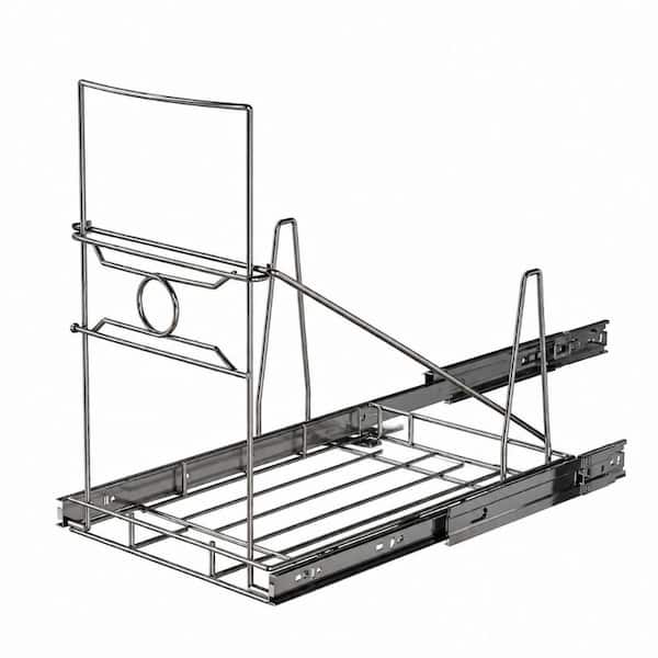 Black Metal Pull Out Trash Can Holder for 7-11 Gallon Cans, Adjustable Cabinet Slide Out Kit