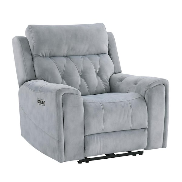 Korlan Gray Microfiber Power Recliner with Power Headrest, Hidden Arms Cup Holders and Charging Ports