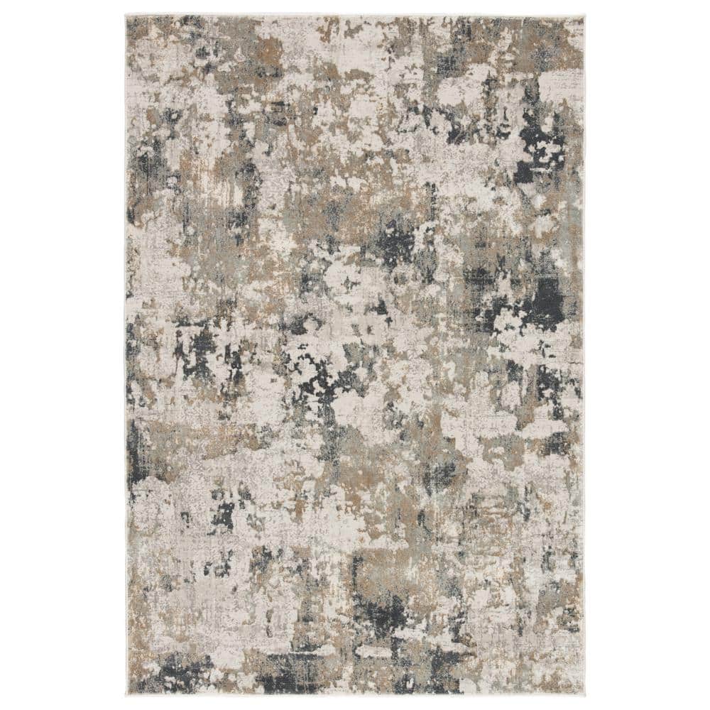 Gray and Ivory Abstract 9' x 12' Viscose Area Rug
