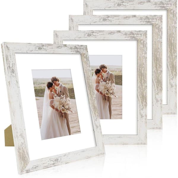 Cubilan White 5 x 7 Matted Wood Hanging Picture Frame (Set of 4