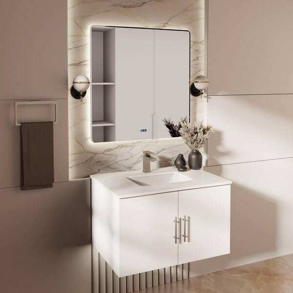 Geneva 30 in. W x 22 in. D Glossy White Bath Vanity and Cultured Marble Top