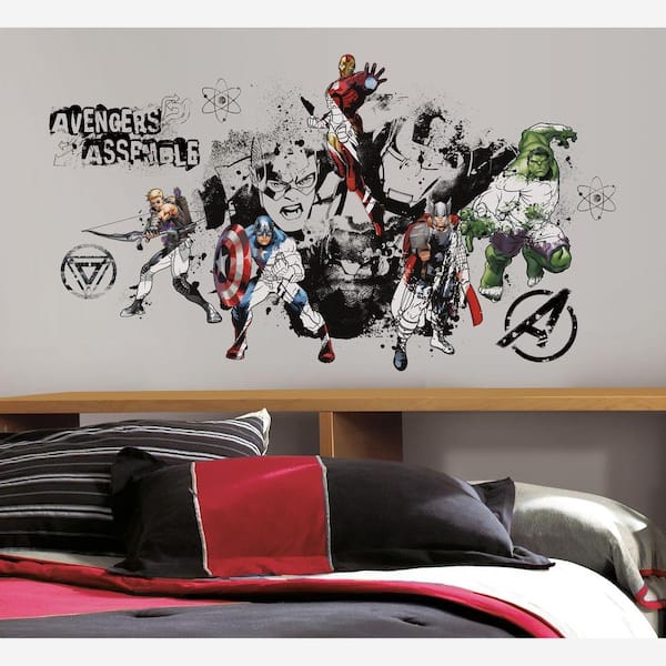 Unbranded 2.5 in. x 27 in. Avengers Assemble Black and White Graphic Peel and Stick 8-Piece Wall Decals