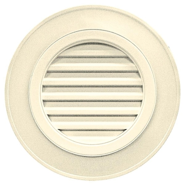 Builders Edge 28 in. x 28 in. Round Beige/Bisque Plastic UV Resistant Gable Louver Vent