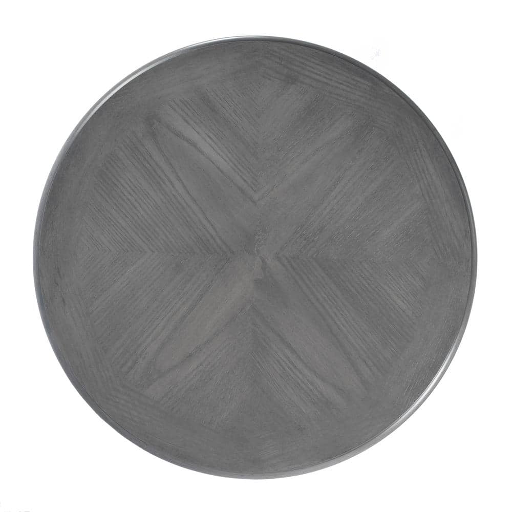 Hellinger Elegant Round Gray Wood Lamp Table with Shelf