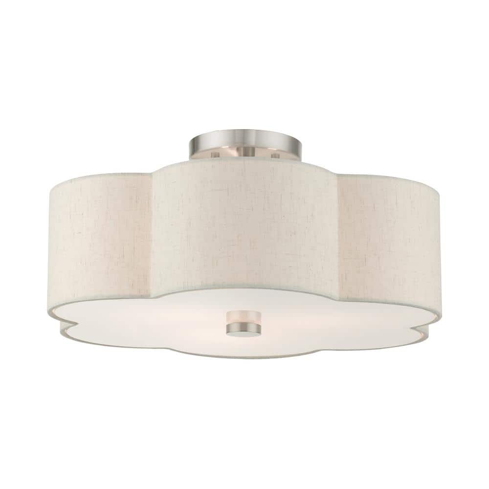 Solstice French Country Chic 3-Light Brushed Nickel Semi-Flush Mount