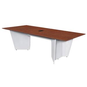 Exhibition 96 in. W Cherry and White Executive Conference Table with Power Data Grommet Desk