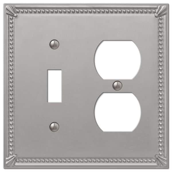 AMERELLE Imperial Bead 2 Gang 1-Toggle and 1-Duplex Metal Wall Plate - Brushed Nickel