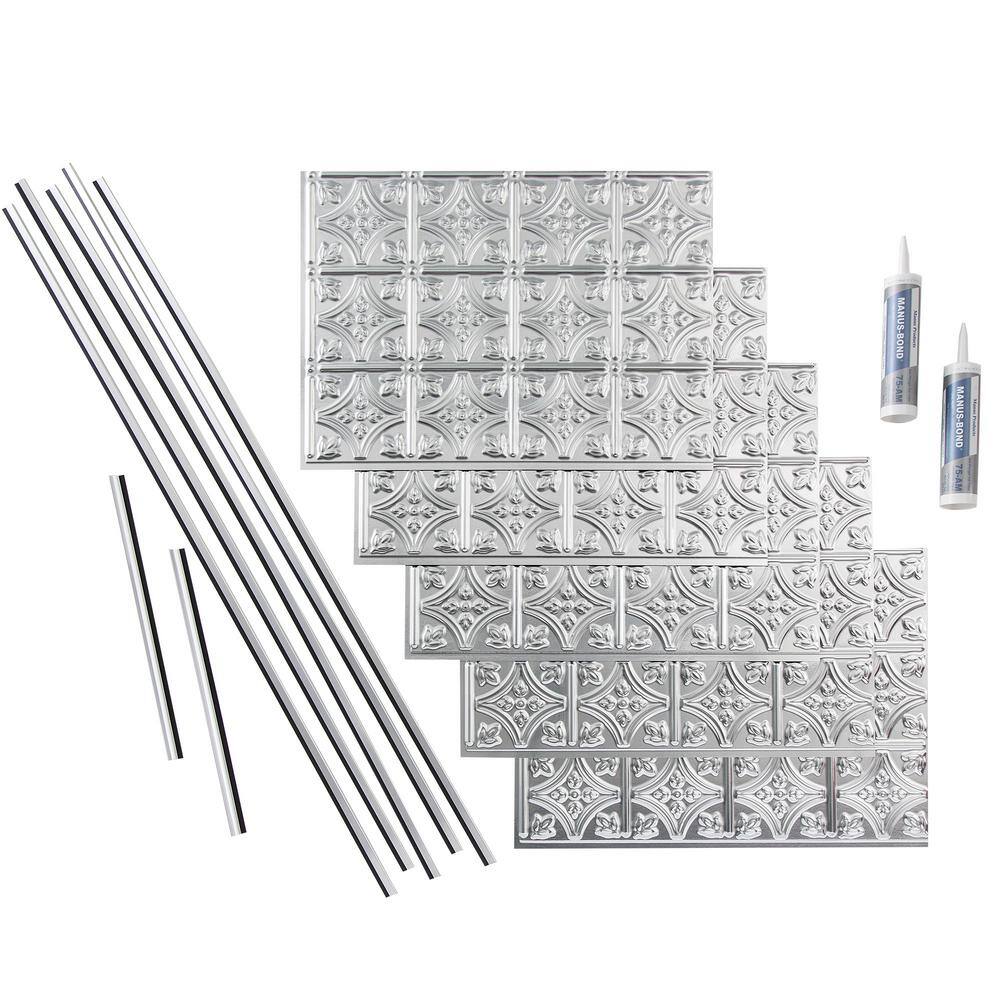 Traditional Brushed Aluminum Decorative Vinyl Backsplash Kit