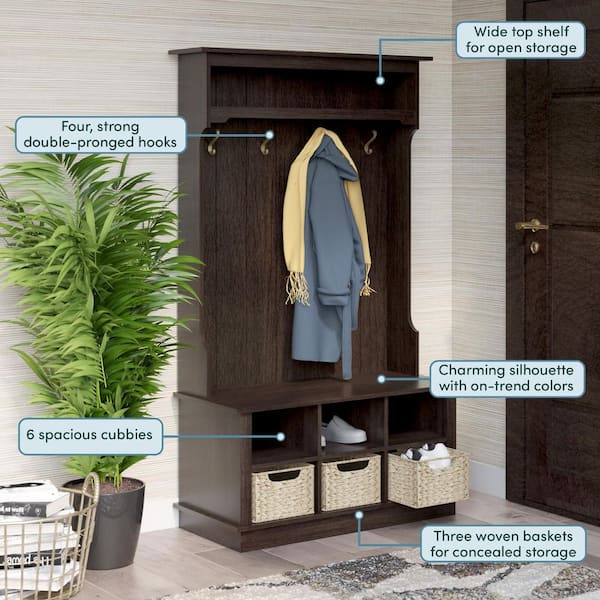 Twin Star Home Midnight Cherry Hall Tree with Baskets SB6857-PC72