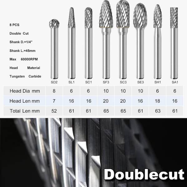 1/4 in. Tungsten Carbide Rotary Bit, Carbide Burr Assortment (8-Piece)