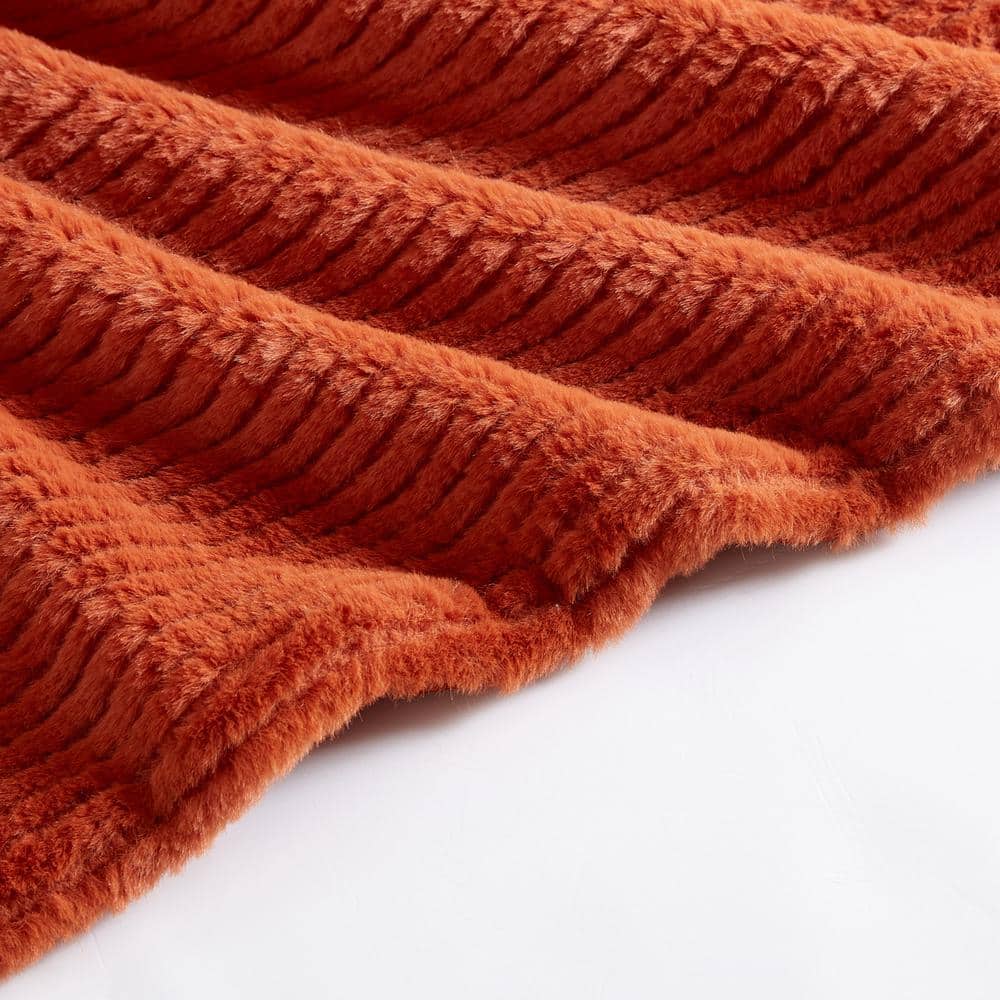 Orange Ribbed Reversible Plush Fleece Throw Blanket
