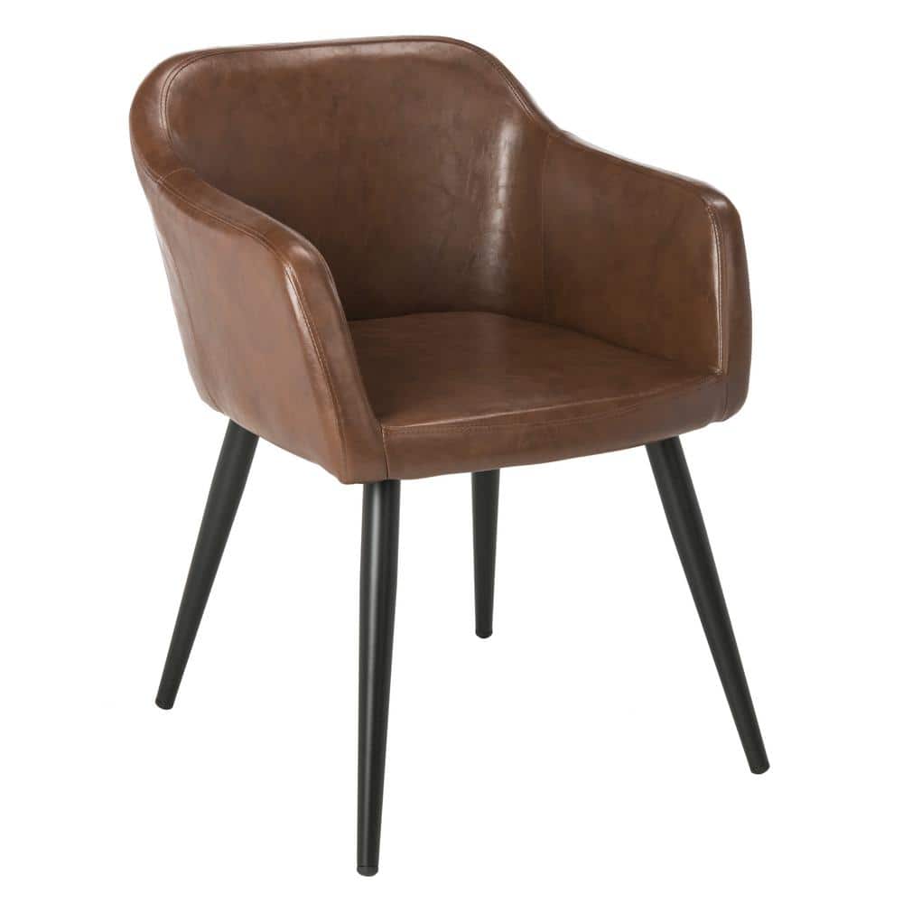 Brown Faux Leather Accent Chair with Black Legs