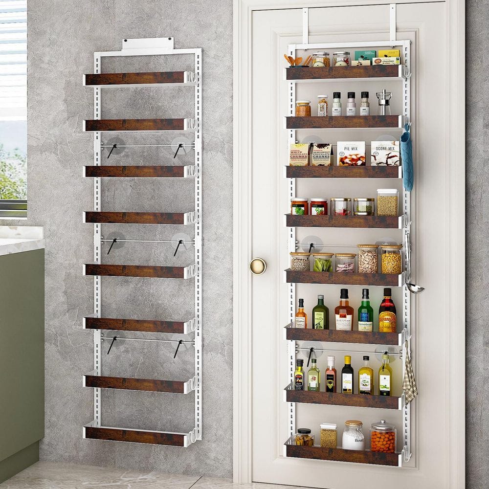 Numhew 8-Shelf White and Brown Over the Door Pantry Organizer