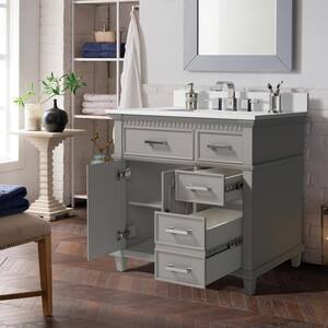 36 in. W x 22 in. D x 38 in. H Bath Vanity Cabinet in Gray with White Vanity Top and 2-Drawers