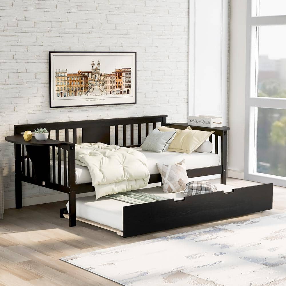 Harper & Bright Designs Espresso Twin Size Wooden Daybed with Trundle ...