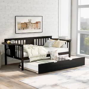 Espresso Twin Size Wooden Daybed with Trundle and 2 Small Tables