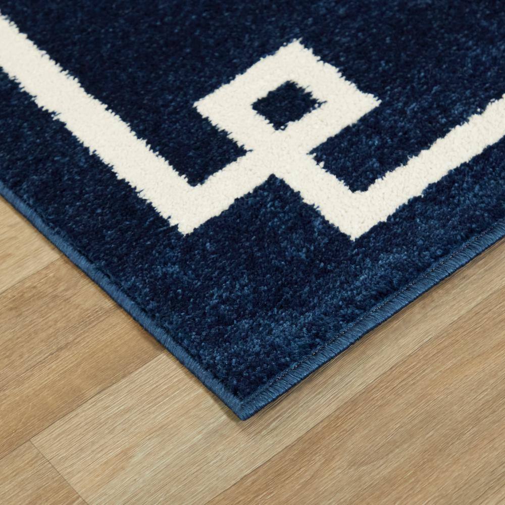 Navy and White Geometric Rectangular Easy Care Area Rug