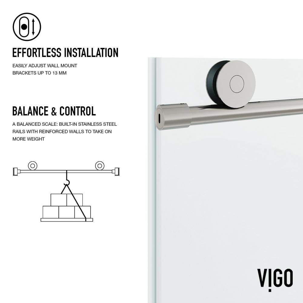 Elan 68-72" Stainless Steel Frameless Sliding Shower Door with Clear Glass