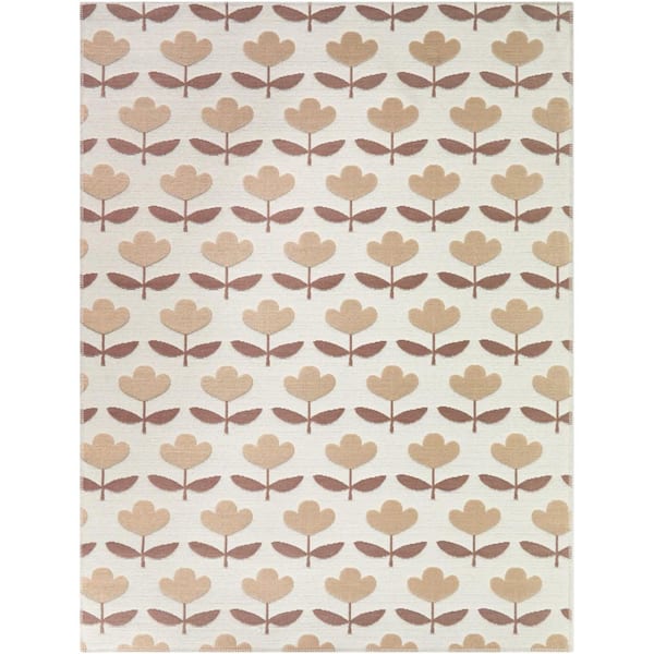 McKenna Coral 5 ft. 3 in. x 7 ft. Floral Farmhouse Indoor/Outdoor Area Rug