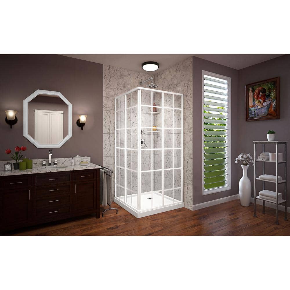 White Framed Square Sliding Shower Enclosure with Clear Glass