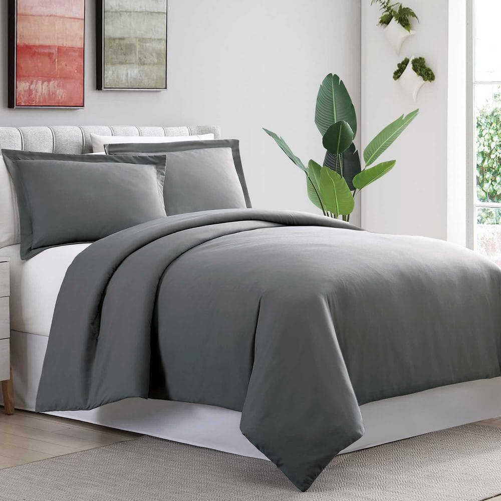 Modern Threads 3 Piece Charcoal King Duvet Cover Set 3d100mfe Cha Kg The Home Depot