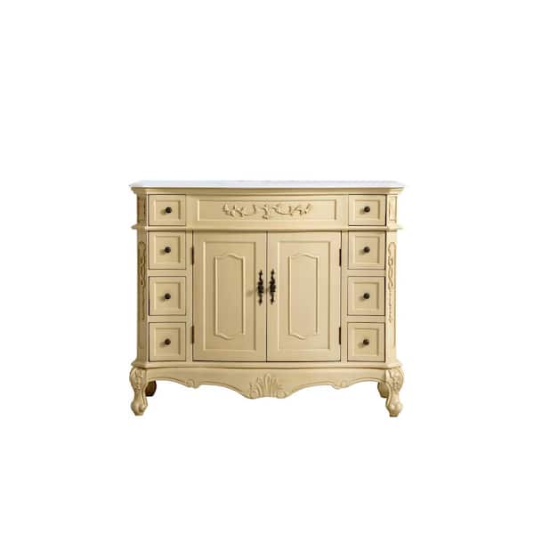 Unbranded Timeless Home 42 in. W x 21 in. D x 36 in. H Single Bathroom Vanity in Light Antique Beige with White Marble and Basin