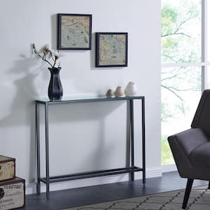 Quenn 36 in. Gunmetal Gray Standard Rectangle Mirrored Console Table