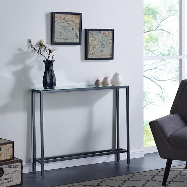 Southern Enterprises Quenn 36 in. Gunmetal Gray Standard Rectangle Mirrored Console Table