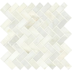 Greecian White Herringbone 12 in. x 12 in. Polished Marble Mesh-Mounted Mosaic Floor and Wall Tile (9.4 sq. ft./case)
