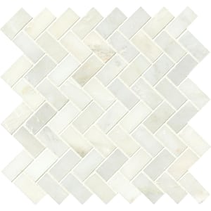 Greecian White Herringbone Pattern 12 in. x 12 in. x 10 mm Polished Marble Mosaic Tile (9.4 sq. ft. / case)
