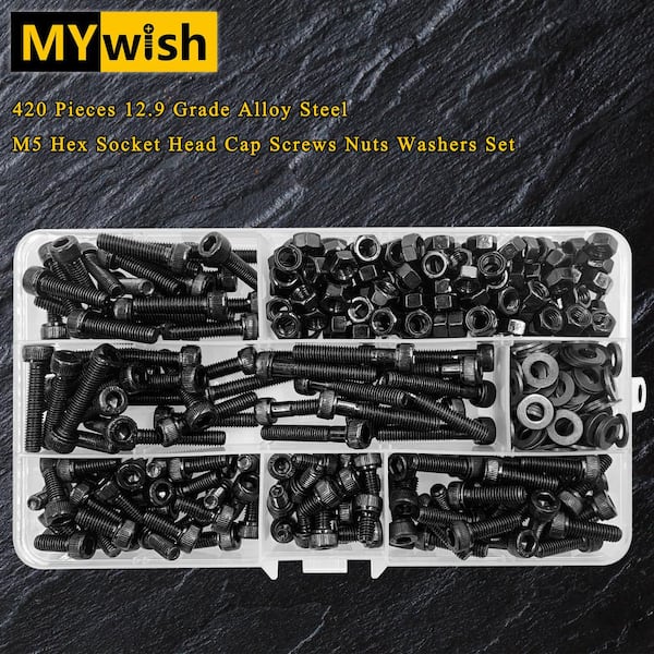 MYWISH 420-Piece M5 Assorted Bolt and Screw Kit-12.9 Carbon MYWISH 420-Piece M5 Assorted Bolt and Screw Kit-12.9 Carbon