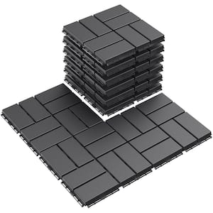 Afoxsos 12 ft. x 12 ft. Plastic Interlocking Deck Tiles Waterproof in Black (9 Per Pack)