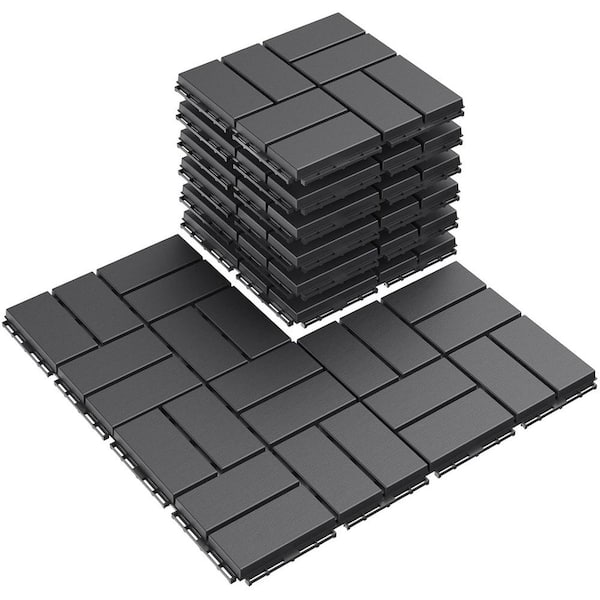 Afoxsos 12 ft. x 12 ft. Plastic Interlocking Deck Tiles Waterproof in Dark Brown (9 Per Pack)