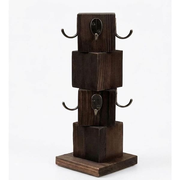 Rustic Solid Wood Coffee Mug Holder with 8 Hooks for Countertop, Farmhouse Cup Tree Display Rack