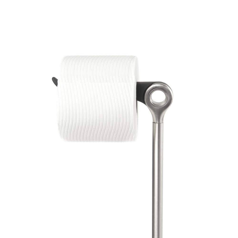 Gray Steel Freestanding Toilet Paper Holder with Reserve