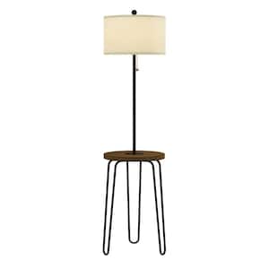 59 in. Brown and Black Mid-Century Modern LED Floor Lamp End Table with USB Charging Port