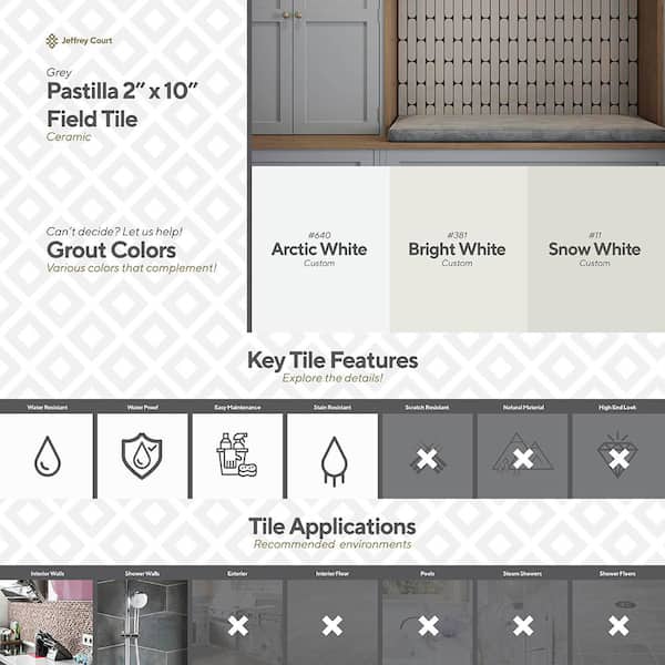 Jeffrey Court - Pastilla Grey 2 in x 10 in Subway Glossy Porcelain Wall Tile (7.211 sq. ft./Case)