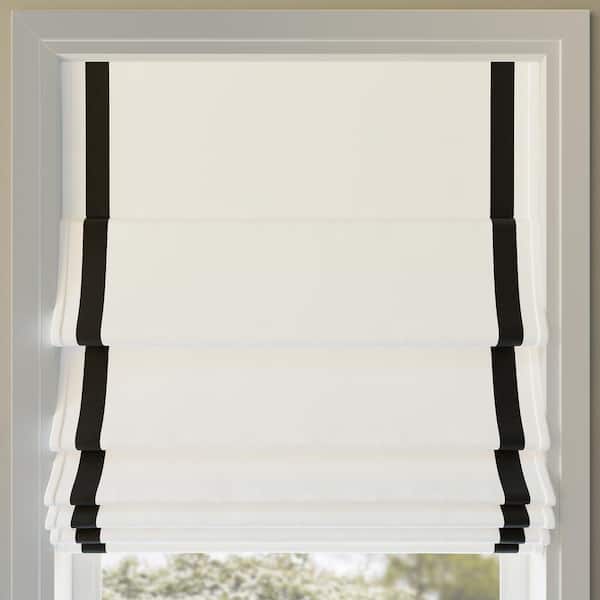 Sun Zero Olander Cordless Black 100% Blackout Black Ribbon Border Fabric Roman Shade 39 in. W x 64 in. L