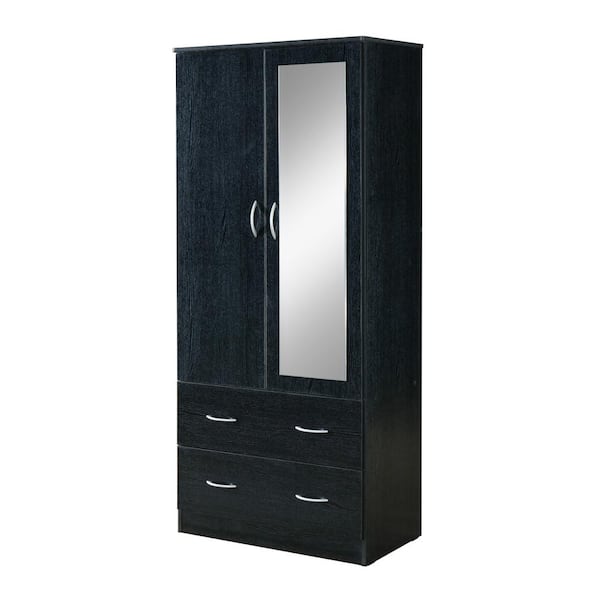 HODEDAH 71.5 in. H x 31.5 in. W x 16.5 in. D 2-Door Armoire with 2-Drawers, Mirror and Clothing Rod in Black