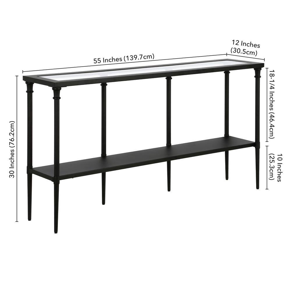 Blackened Bronze 55" Steel and Glass Console Table with Shelf