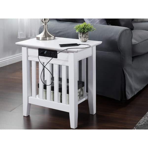 AFI Mission White Chair Side Table with Charger Station