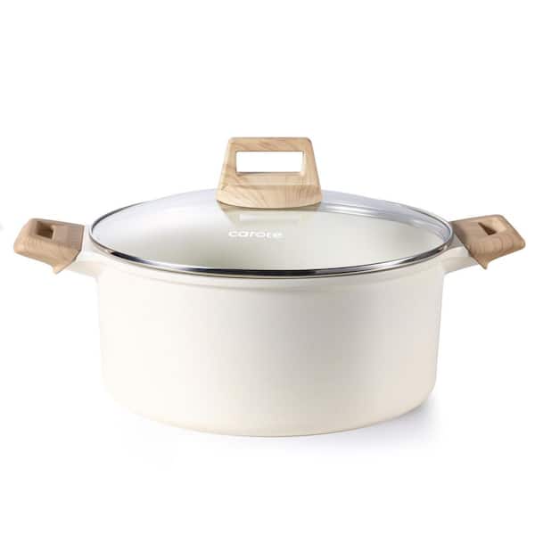 6 qt. Aluminum Non-Stick Stock Pot in Cream White with Lid Soup Pot, Easy to Clean, Heat Up Quickly and Evenly