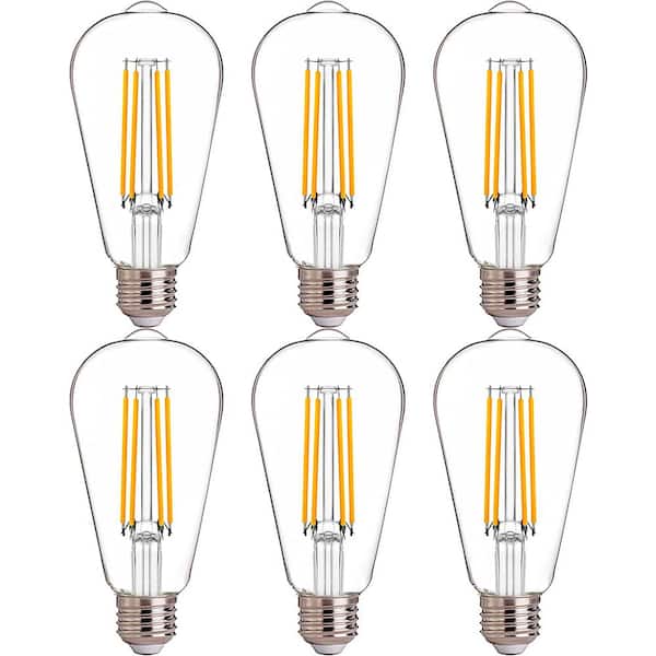 FLSNT 100-Watt Equivalent ST19 Dimmable LED Straight Filament bulb, Vintage Edison Bulbs E26 Base, 2700K Soft White (6-Pack)
